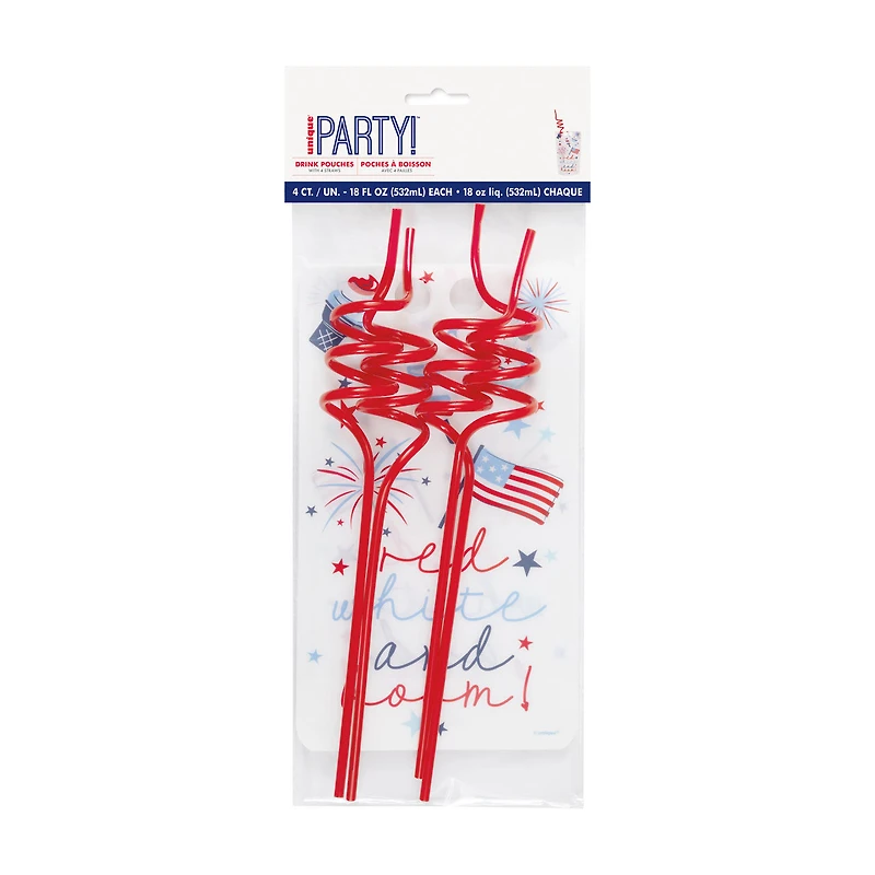Unique Party Patriotic Drink Pouches, 4 ct