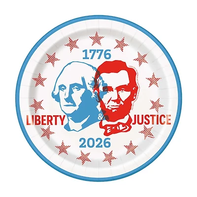 Patriotic Red, White and Blue 250th Party Plates, 9 in, 8 ct