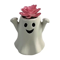 Halloween Artificial Pink Succulent in Ghost Ceramic Planter