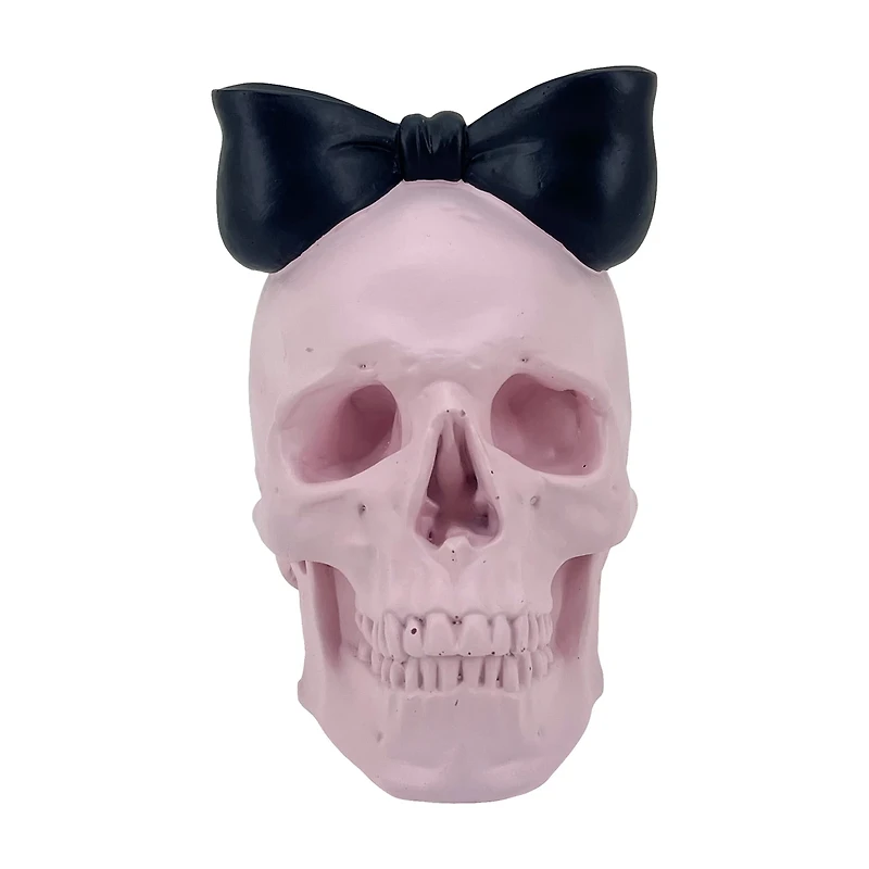 Halloween Pink Skull with Black Bow, 8 in