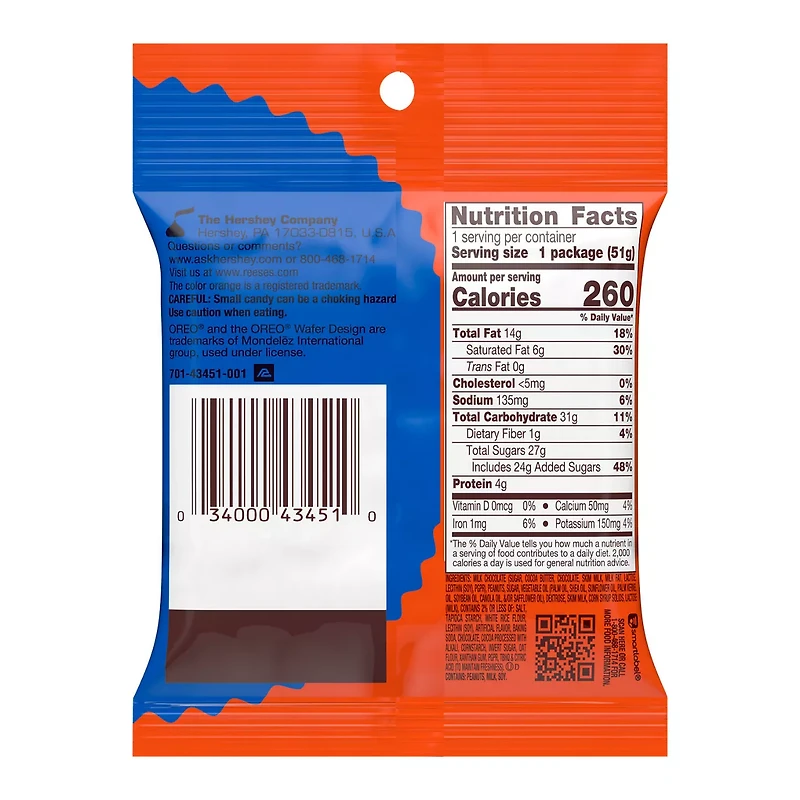 REESE'S OREO® Miniatures Milk Chocolate and White Creme Peanut Butter Cups, Candy Bag, 1.8 oz