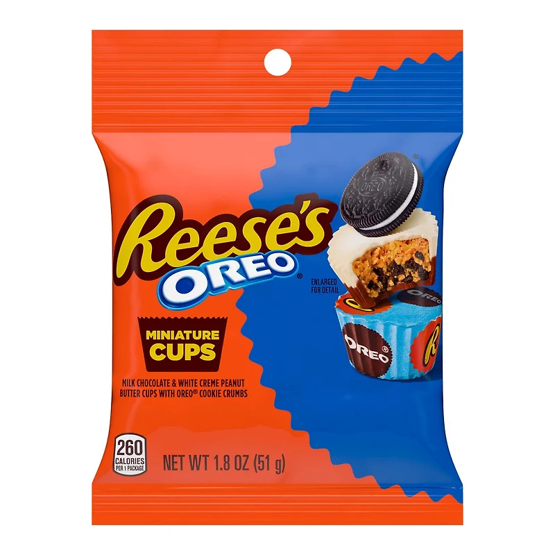 REESE'S OREO® Miniatures Milk Chocolate and White Creme Peanut Butter Cups, Candy Bag, 1.8 oz