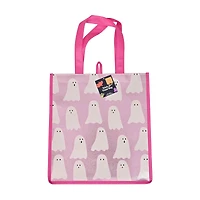 Halloween Pink Ghost Print Reflective Trick or Treat Bag, 13x12 in