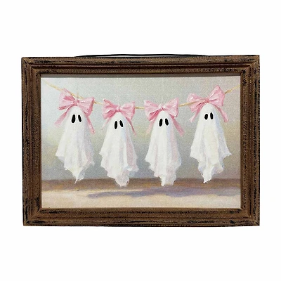 Halloween Ghost with Bow Framed Wall Art, 12x8 in