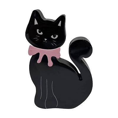 Halloween Black Cat Figure with Pink Bow