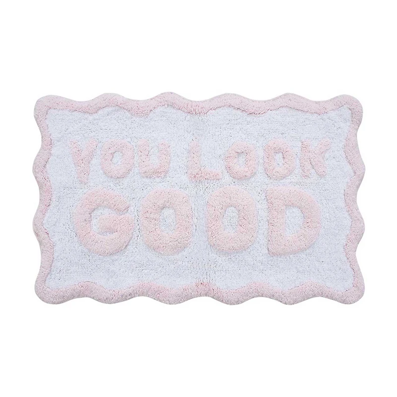 Summer "You Look Good" Pink Cotton Bath Rug, 18x28 in