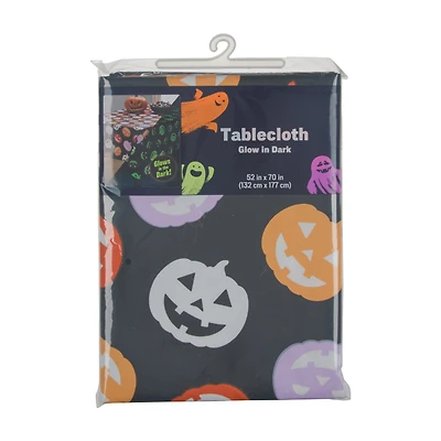 Halloween Glow in the Dark PEVA Pumpkin Printed Tablecloth, 52x70 in