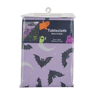 Halloween Glow in the Dark PEVA Bat Printed Tablecloth, 52x70 in