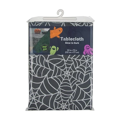 Halloween Glow in the Dark PEVA Spider Web Printed Tablecloth, 52x70 in