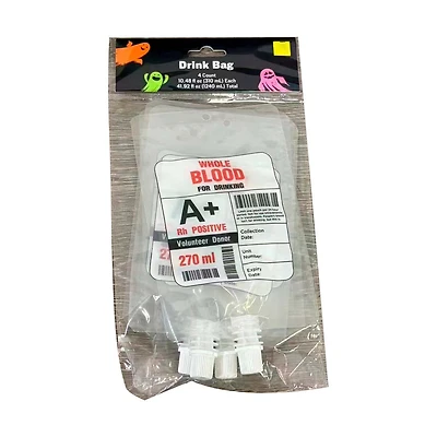 Halloween Plastic Blood Bag Drink Pouch, 4 ct
