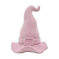 Halloween Flocked Pink Witch Hat