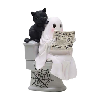 Halloween Ghost and Black Cat on Potty Figurine