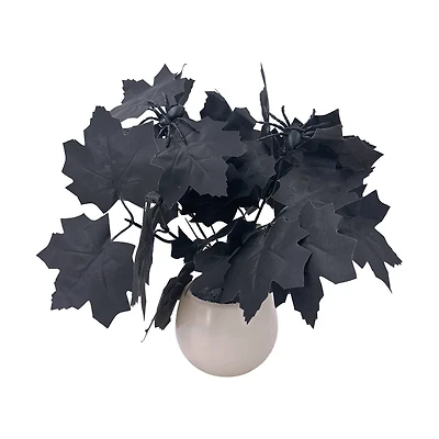 Halloween Premade Black Leaf and Spider Arrangement