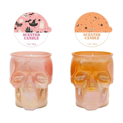 Halloween Glass Skull Scented Candle, 2 Assorted Colors