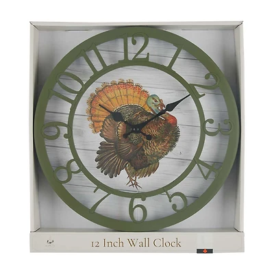 Holly Williams Fall Round Turkey Wall Clock, 12 in