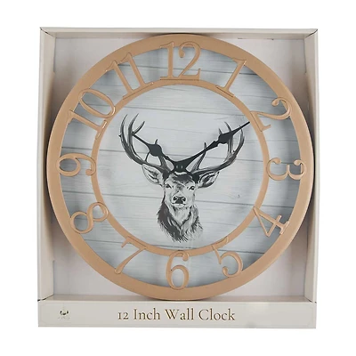 Holly Williams Fall Round Deer Wall Clock Décor, 12 in