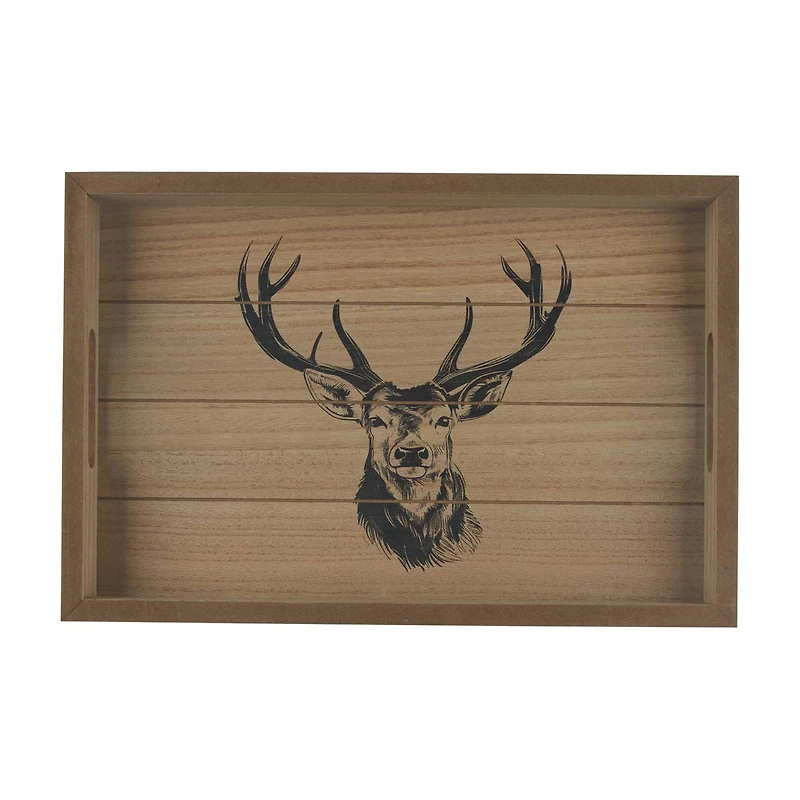Holly Williams Fall Deer Print Rectangular Wood Tray, 10x15 in