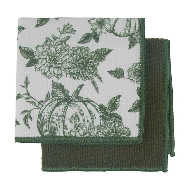 Holly Williams Green Harvest Print Dishcloth Set, 12 in x 12 in, 2 pack