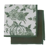 Holly Williams Green Harvest Print Dishcloth Set, 12 in x 12 in, 2 pack