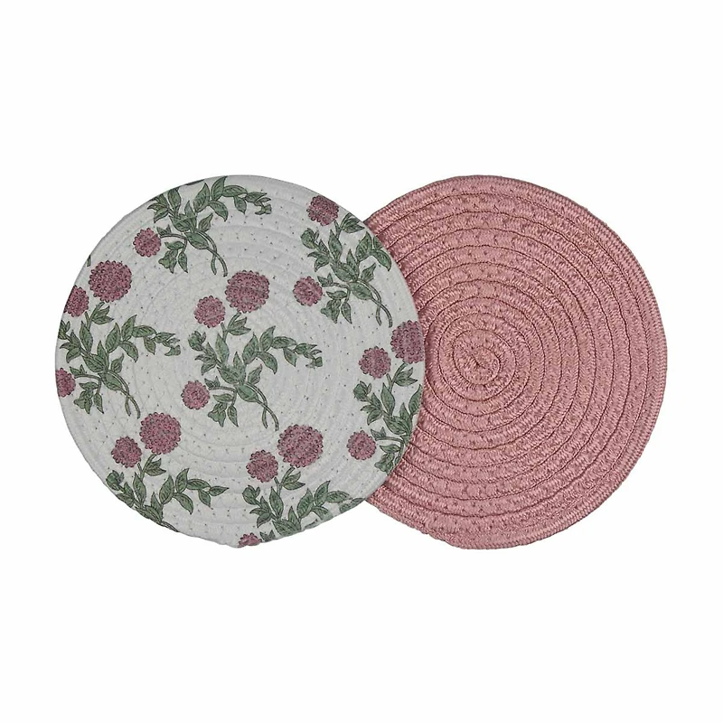 Holly Williams Fall Floral and Solid Round Trivet, 8 in, 2 ct