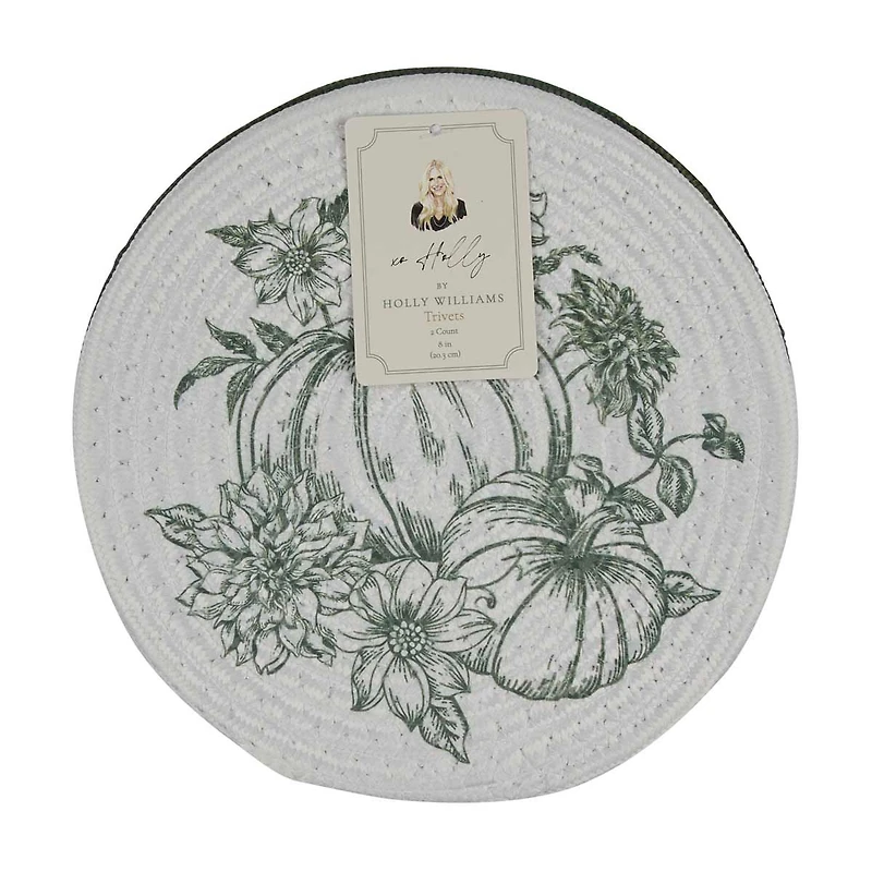 Holly Williams Fall Pumpkin Print Round Trivets, 8 in, 2 ct