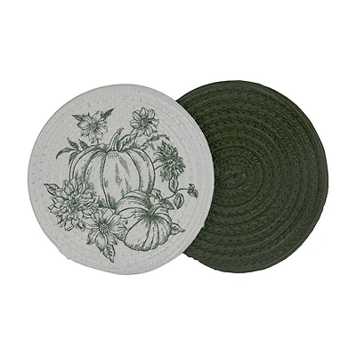 Holly Williams Fall Pumpkin Print Round Trivets, 8 in, 2 ct