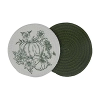 Holly Williams Fall Pumpkin Print Round Trivets, 8 in, 2 ct