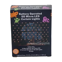 Halloween Battery-Operated Orange Micro LED Curtain Lights, 3.5x5 ft