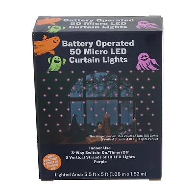 Halloween Battery Operated Multicolor Micro LED Curtain Lights, 3.5x5 f