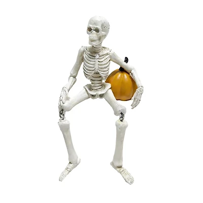 Large Seated Skeleton with Dangle Legs and Pumpkin