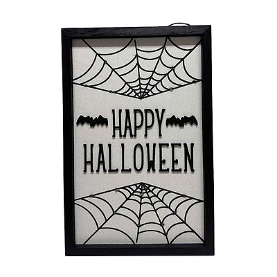 Light-Up Happy Halloween Spiderweb Sign, 12x18 in
