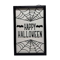 Light-Up Happy Halloween Spiderweb Sign, 12x18 in