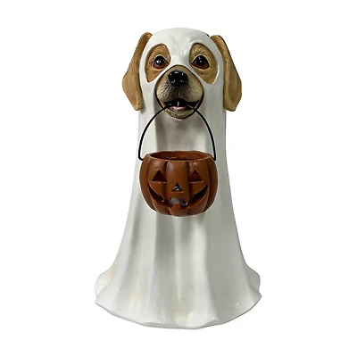 Ghost Dog with Light-Up Jack-O'-Lantern Decor