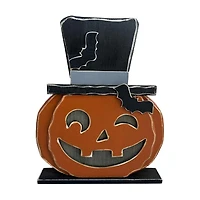 Wooden Jack-O'-Lantern with Top Hat Decor