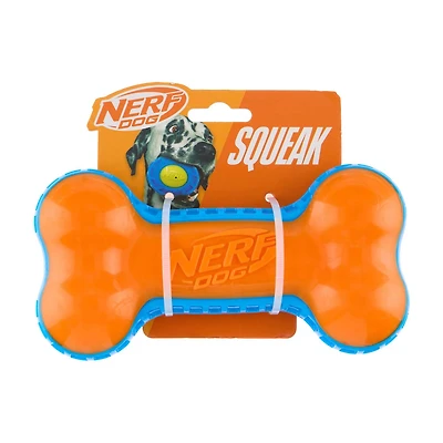 Nerf Orange & Blue TPR Squeaker Bone Dog Toy
