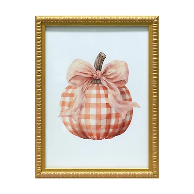Fall Plaid Pumpkin Glass Art with Gold Frame, 12x16 in
