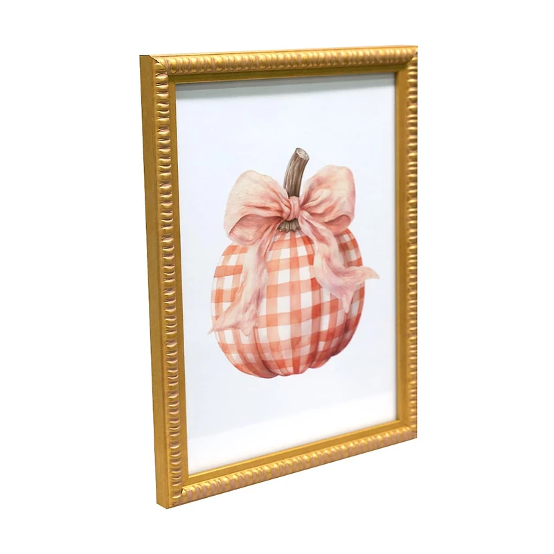 Fall Plaid Pumpkin Glass Art with Gold Frame, 12x16 in