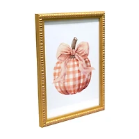 Fall Plaid Pumpkin Glass Art with Gold Frame, 12x16 in