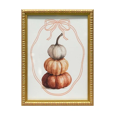 Fall Stacked Pumpkin Glass Art with Gold Frame, 12x16 in