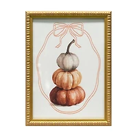 Fall Stacked Pumpkin Glass Art with Gold Frame, 12x16 in