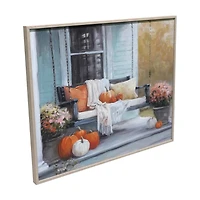 Fall Harvest Hand-Painted Pumpkin Swing Wood Grain Frame Canvas, 16x20 in