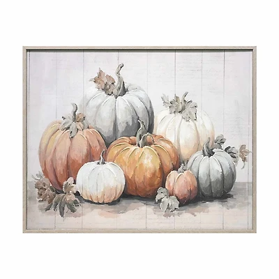 Fall Harvest Hand-Painted Pumpkin Wood Grain Frame Canvas Wall Art, 16x20 in