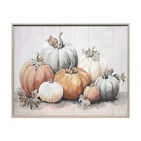Fall Harvest Hand-Painted Pumpkin Wood Grain Frame Canvas Wall Art, 16x20 in