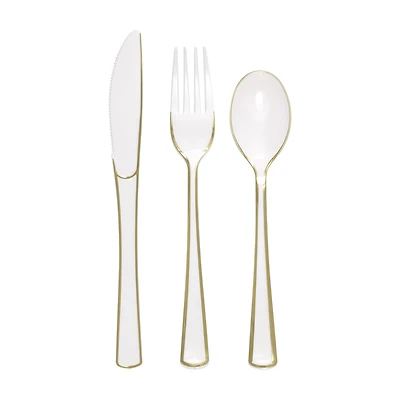 Premier Stylz White & Gold Plastic Cutlery, 18 ct
