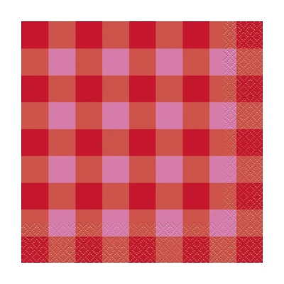 Red & Pink Checkered Lunch Napkin, 16 ct