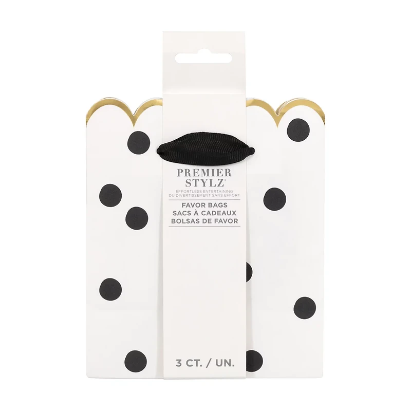 White with Black Polka Dots Party Favor Bag, 3 ct
