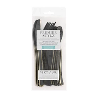 Premier Stylz Black/Gold Plastic Cutlery, 18 ct