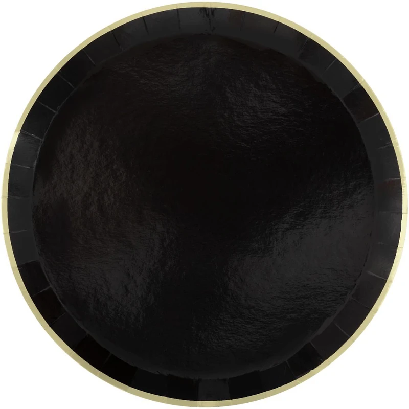 Black with Gold Trim Round Paper Plates, 9 in, 8 ct