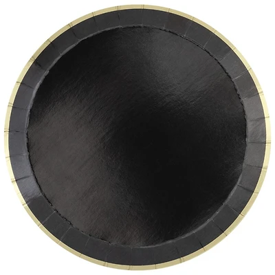 Black with Gold Trim Round Paper Plates, 7 in, 8 ct