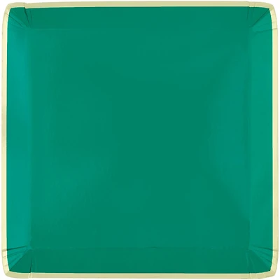 Green with Gold Trim Square Paper Plates, 7 in, 8 ct